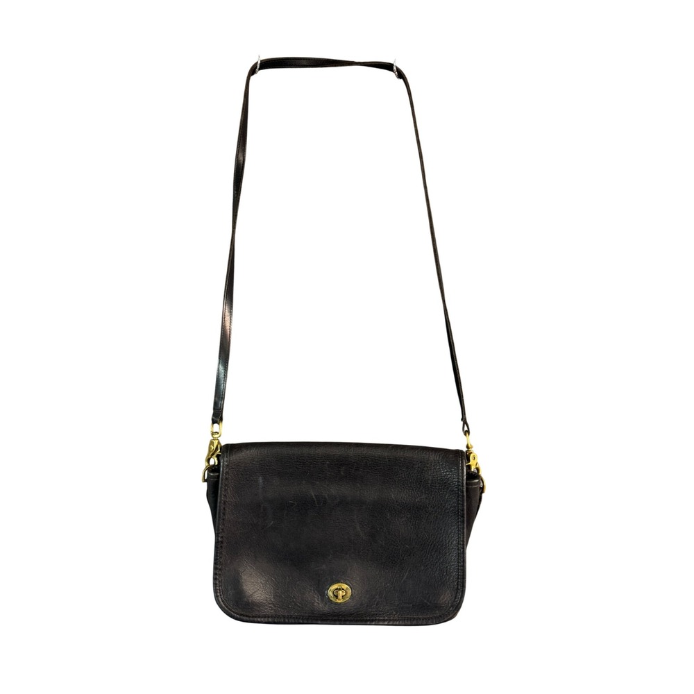 Vintage Coach Black Leather Crossbody Bag Turnlock Flap Shoulder Bag 9061